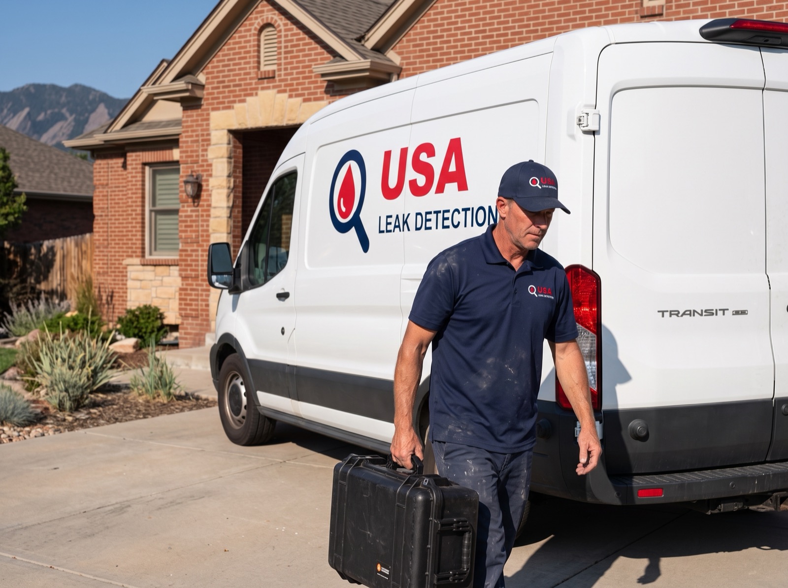 USA Leak Detection technician on a home leak detection call in Denver