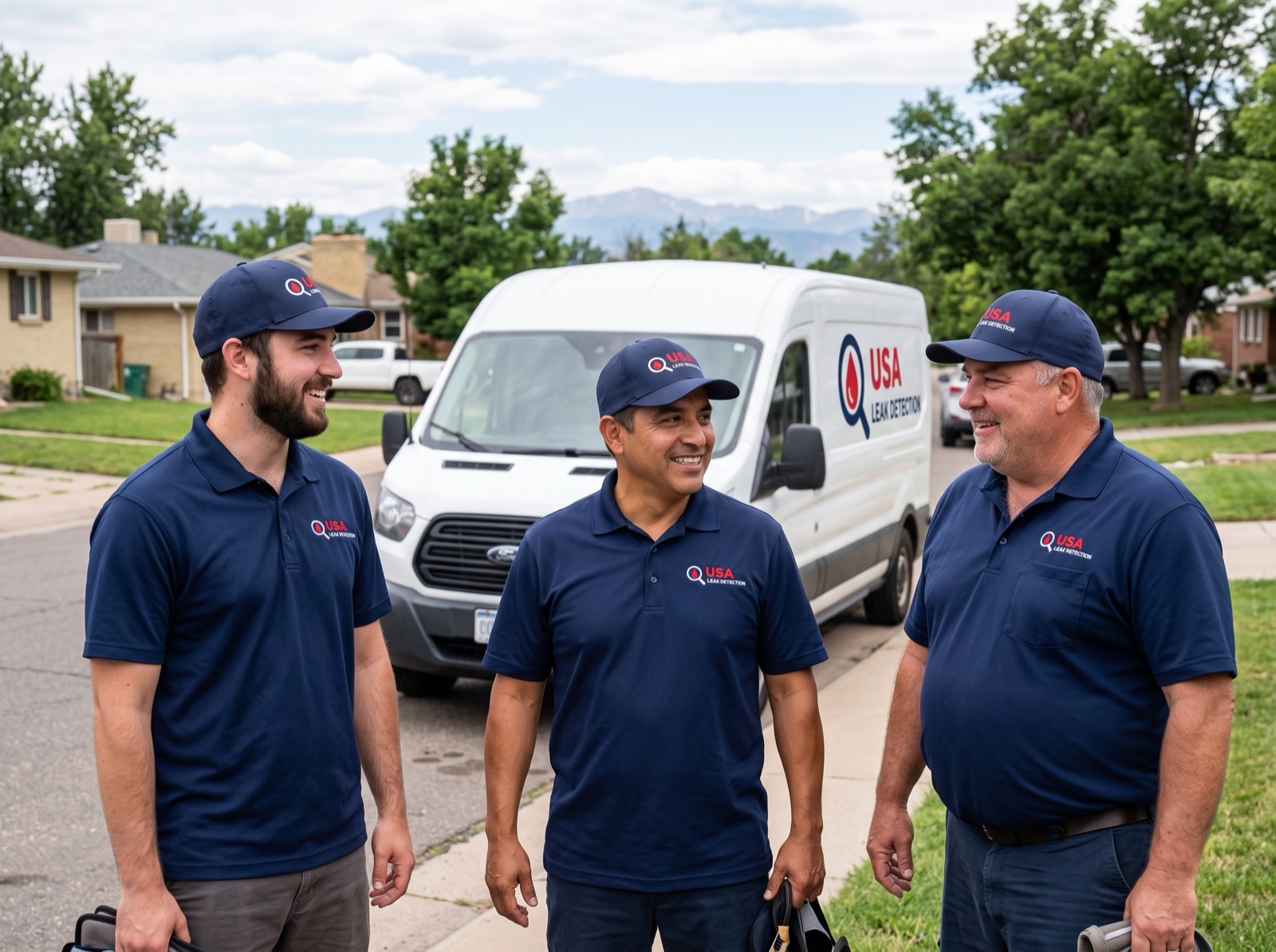USA Leak Detection technicians and service vans in Denver